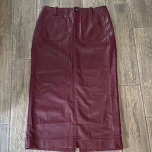 Anthropologie Deep Red Vegan Leather Pencil Skirt. Size Large, four pockets